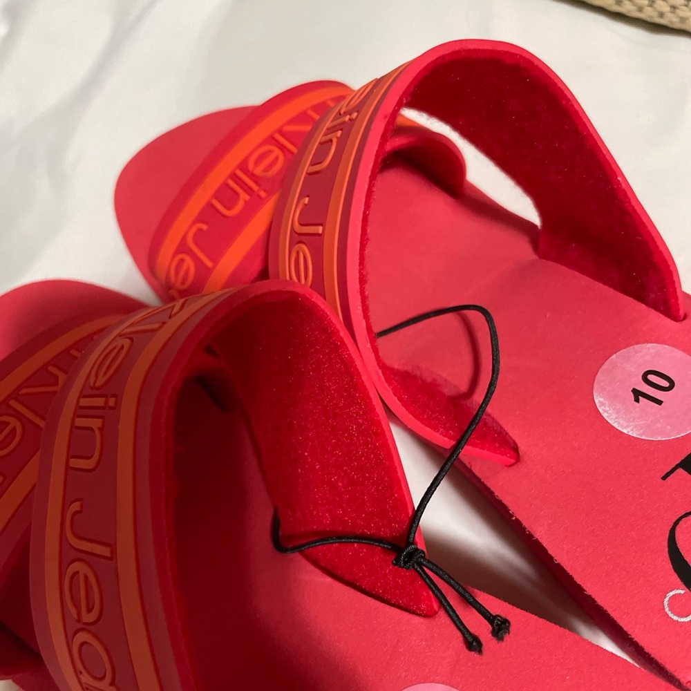 Calvin Klein Logo Strap Wedge Sandal Red and Orange - Picture 3 of 11